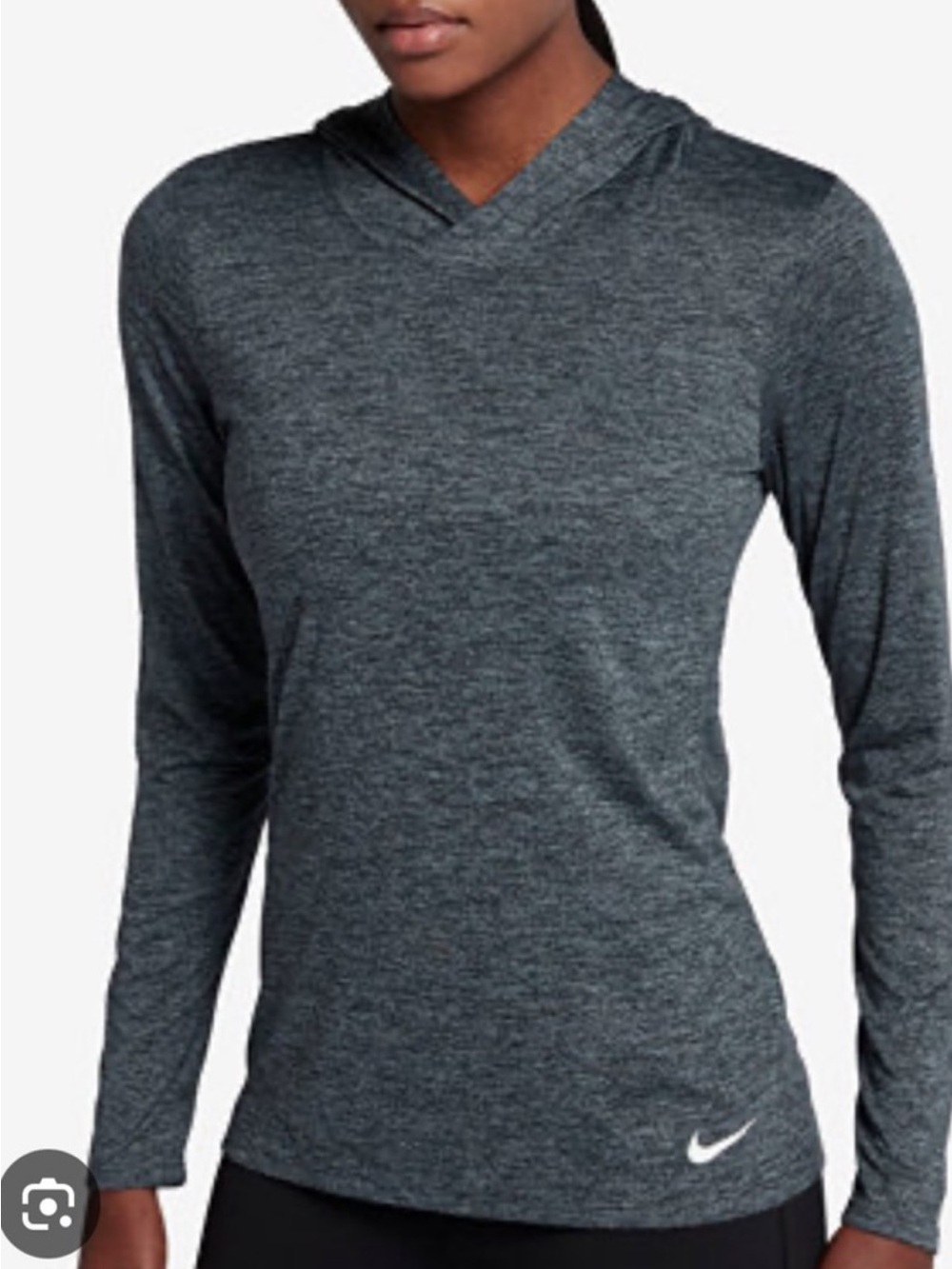 Nike Women’s Heathered Dark Gray Long-Sleeve Hooded Top